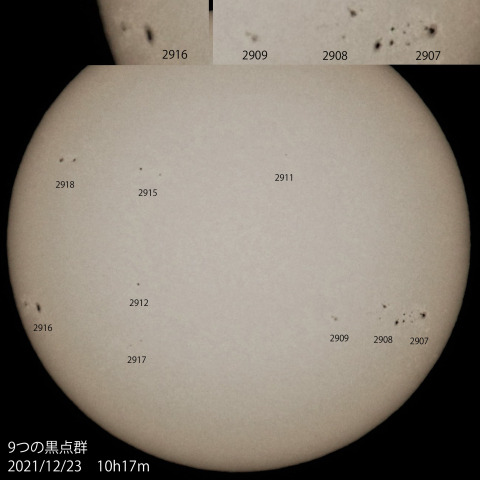 9つの黒点群　2021/12/23