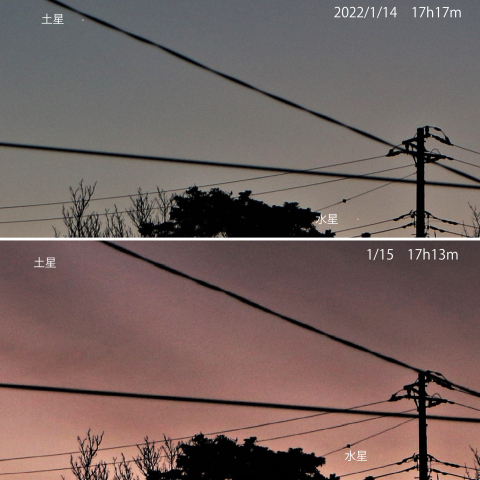 土星と水星の接近　2022/1/14・15