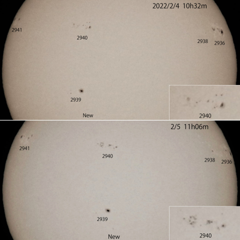 6つの黒点群　2022/2/4-5