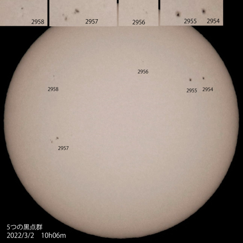 5つの黒点群　2022/3/2