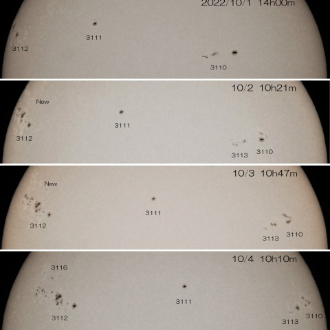 10/1～4　太陽北半球　黒点群の動き