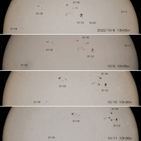 10/8～11　太陽  黒点群の動き