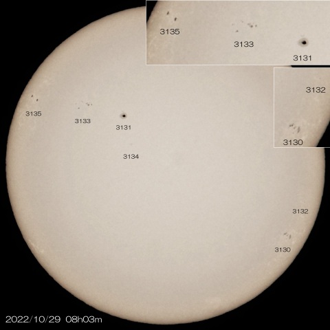 10/29　太陽 6つの黒点群 