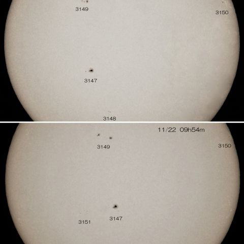 11/21・22　太陽5つの黒点群