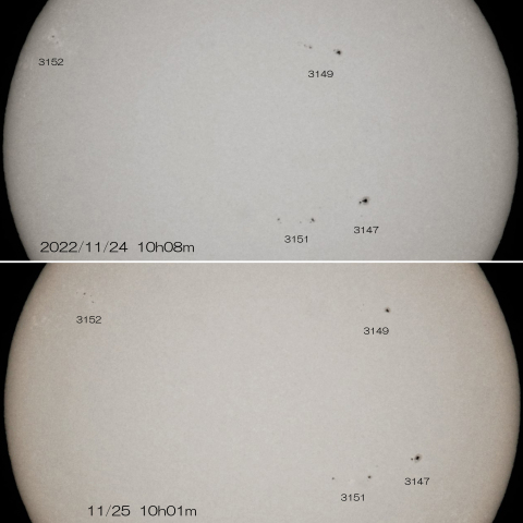 11/24・25　太陽4つの黒点群
