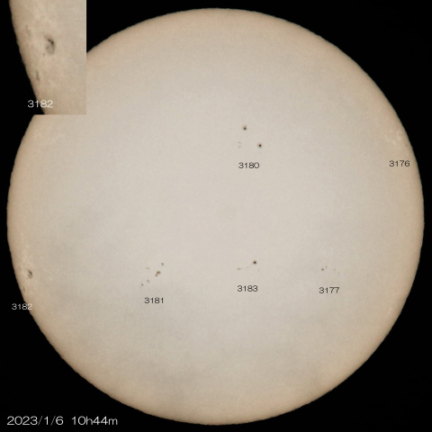 2023/1/6 太陽 6つの黒点群