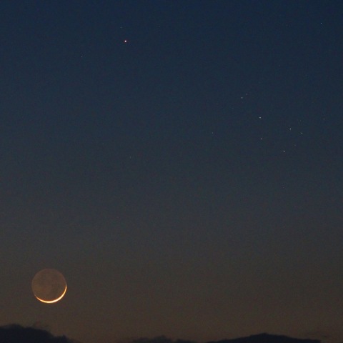 月と水星、プレアデス星団の接近