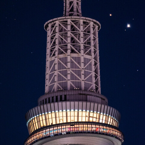 火星・木星の大接近 東京スカイツリーと