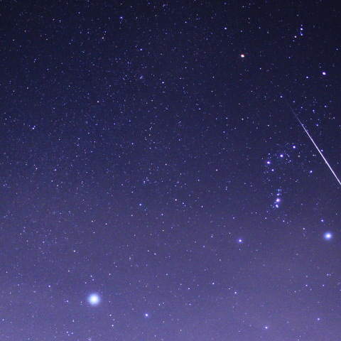 ふたご座流星群の流星と冬の大三角形