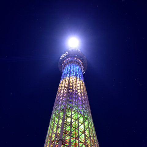 星出さんの国際宇宙ステーション(ISS)と東京スカイツリー東京オリンピック五色ライティング