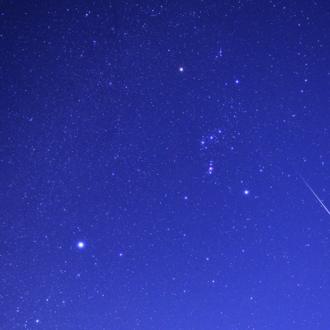 ふたご座流星群の流星と冬の大三角