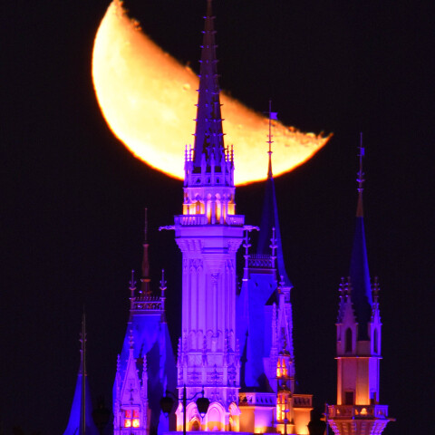 下弦の月と東京ディズニーランドのシンデレラ城