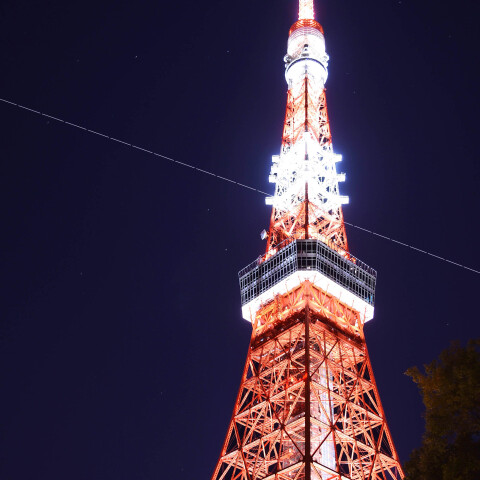 古川聡さんらの国際宇宙ステーション(ISS)の光跡と東京タワー