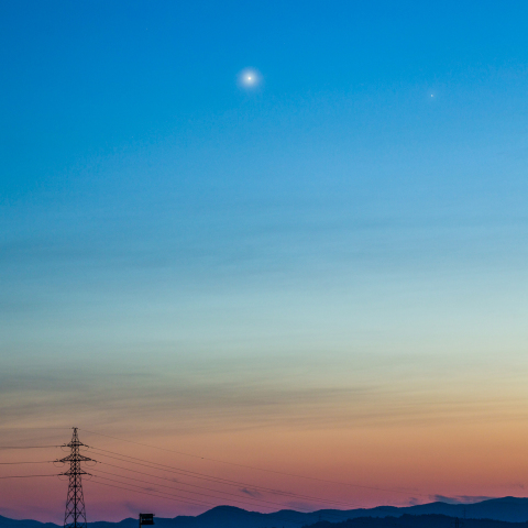 夕映えの金星と木星