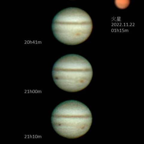 木星自転(大赤班)と衛星イオの影