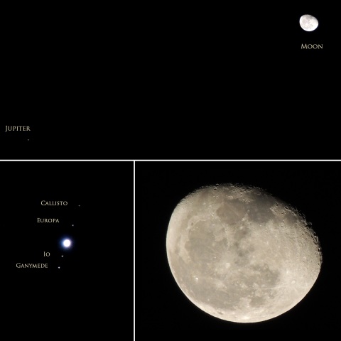 接近した月と木星