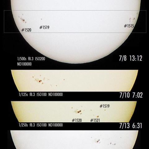 #1520を中心とした太陽黒点の変化(7/8－7/16)