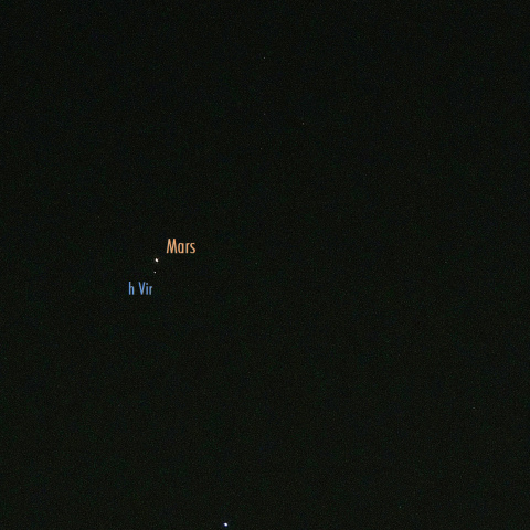 土星・火星・スピカの「く」の字と、火星が接近したおとめ座h星