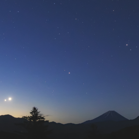 富士の上に並ぶ惑星