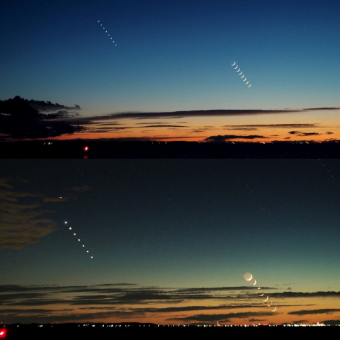 湖上の金星と月齢1.9