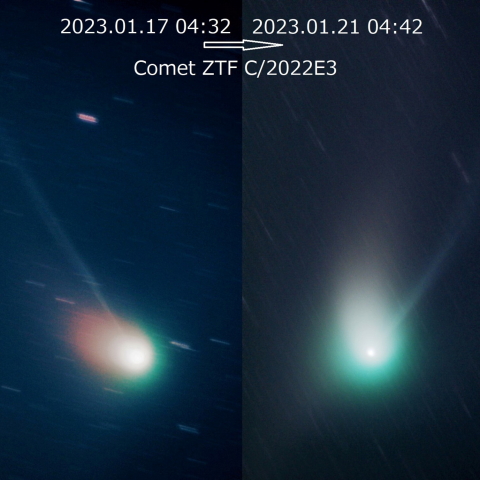 ZTF彗星 C/2022E3 4日間の変化