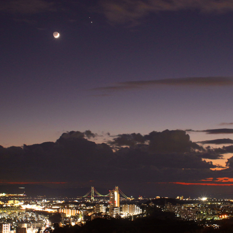 月と木星と土星とのランデブー (28mm)