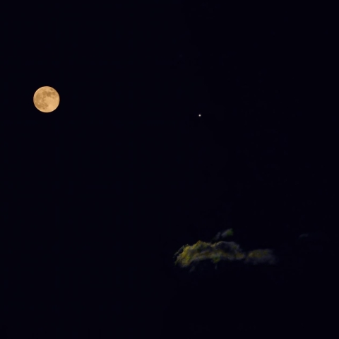 月（月齢14.6）と木星の接近