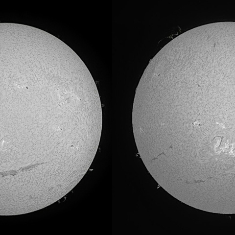 太陽面（6月3日と6月4日、23時間の変化）