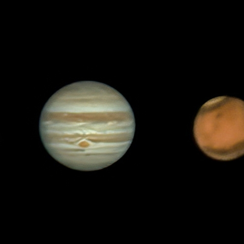 同一夜の木星と火星