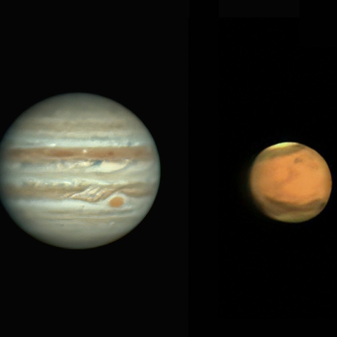 同一夜の木星と火星（2月16日）