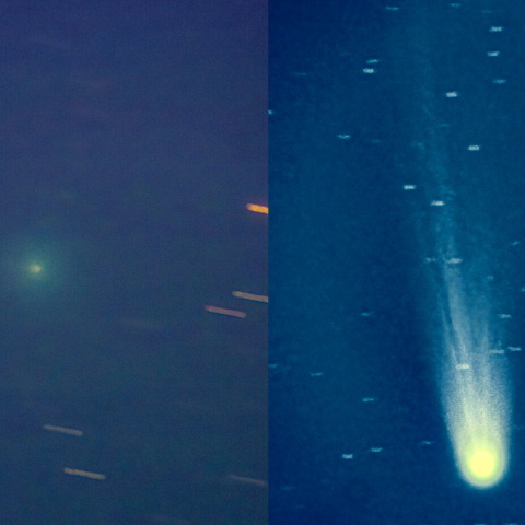 市街地からのレモン彗星とスワン彗星