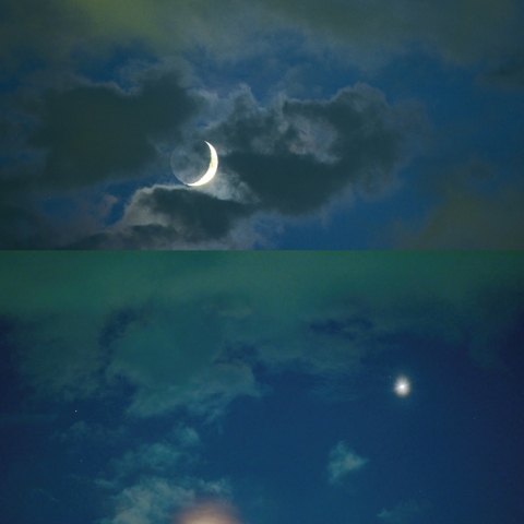 雲間の月と金星