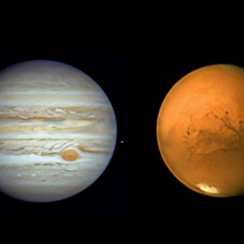 同一夜の木星と火星
