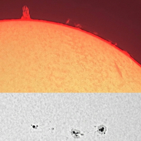 プロミネンスと黒点（3月3日）