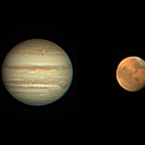 口径10ｃｍによる同一夜の木星と火星