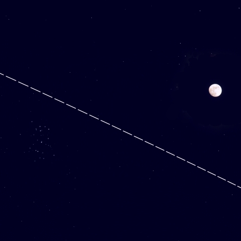 月とすばるの間を通過するISS