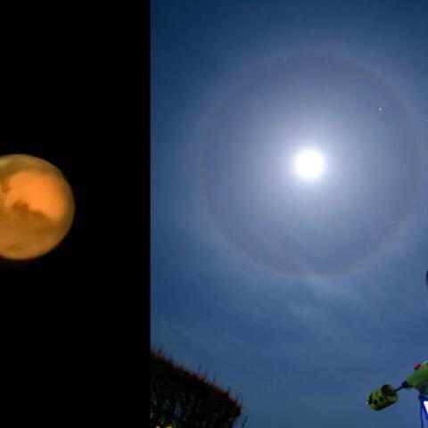 月暈の中の火星撮影