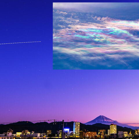 吉兆　”きぼう”の飛ぶ空に彩雲が！！