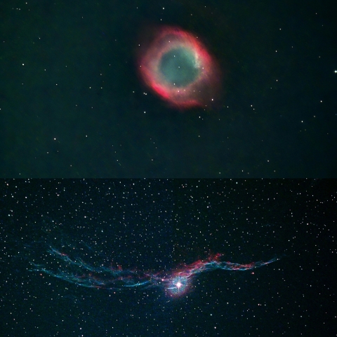 市街地からのらせん星雲と網状星雲