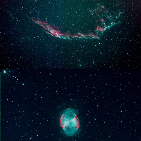 市街地からの亜鈴星雲（M27）と網状星雲(NGC6992)