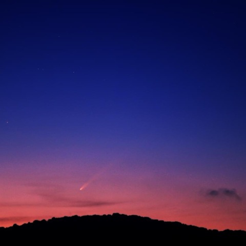朝焼けの中の紫金山アトラス彗星