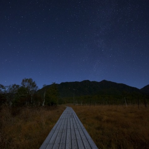草紅葉の戦場ヶ原と星空へ続く道