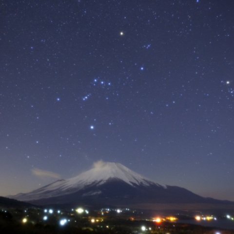 富士山とオリオン座