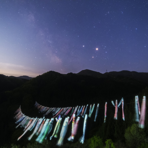 天を泳ぐこいのぼりと天の川