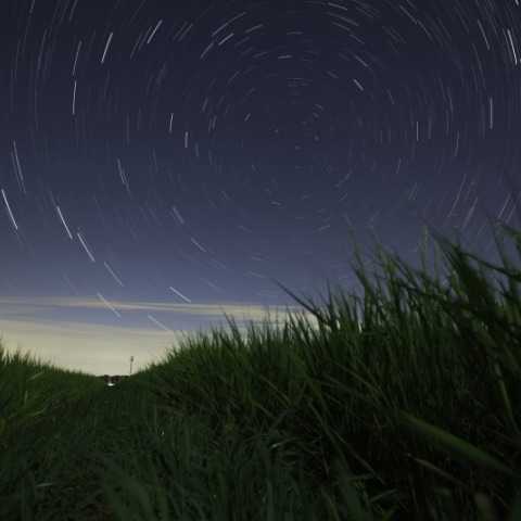 田んぼと沈む北斗七星