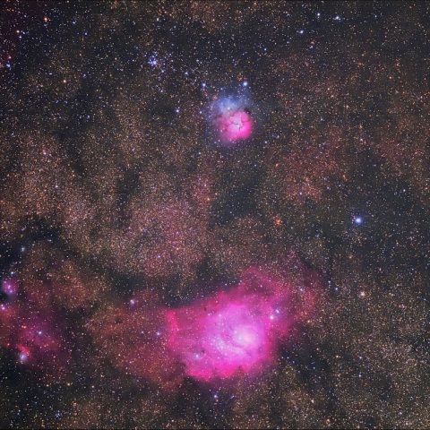 干潟星雲（M8)と三裂星雲（M20)とM21