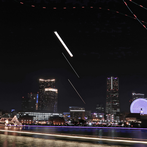 横浜港に沈む月と金星、木星(2)