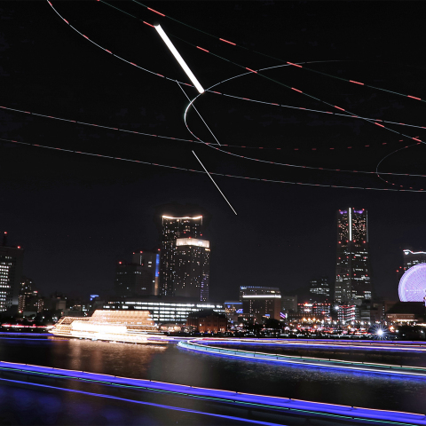 横浜港に沈む月と金星、木星 (1)