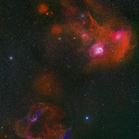 勾玉星雲(IC410),おたまじゃくし星雲(IC405),レムナント(Sh2-240)等