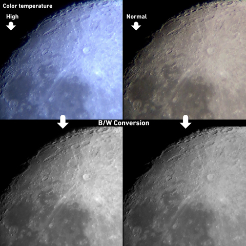 色温度を変えて撮影した月面